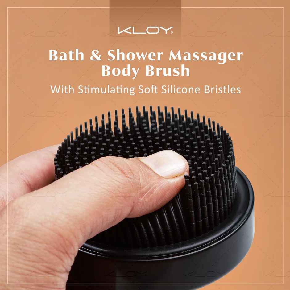Kloy Soft Bristle Bath Brush With Grip Handle | Silicone | Black