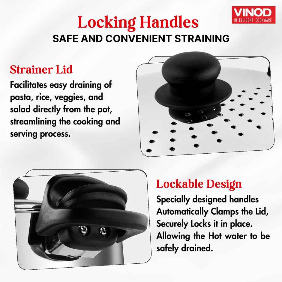 Vinod Stainless Steel Pasta Pot With Strainer Lid 4 Litres