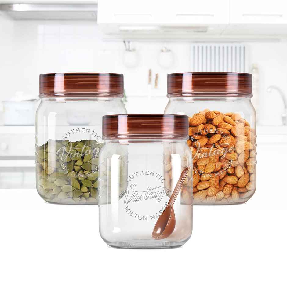 Milton Plastic Vintage Pet Jar Set Of 3, 500 Ml Each, Transparent