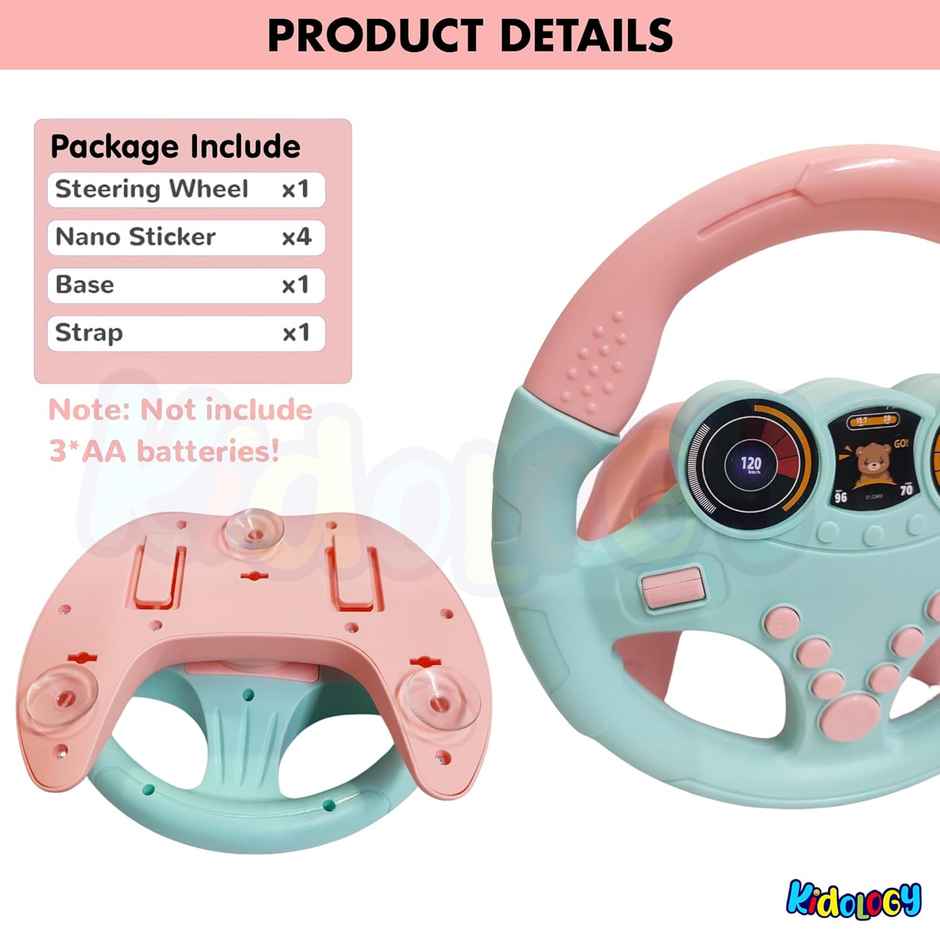 Kidology Musical Toys Kids Steering Wheel Toy for Backseat with Car Key Pretend Driving Simulated