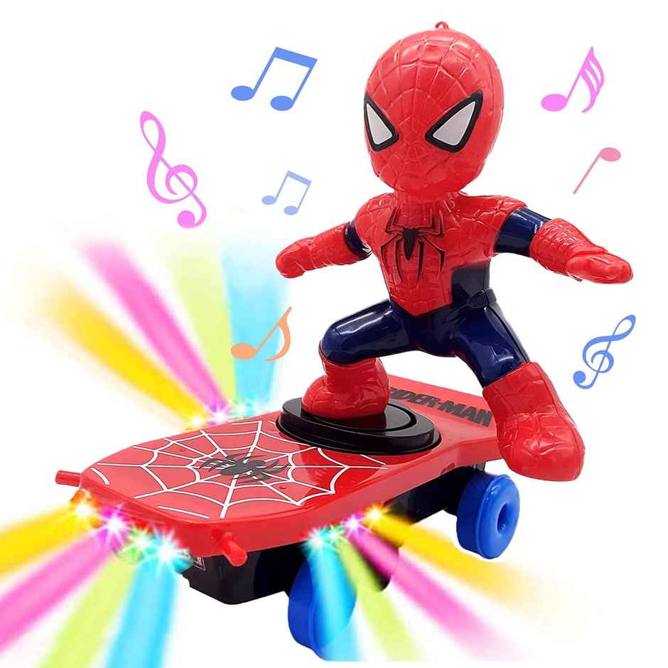 Kidology Kid's Superhero Electric Spiderman Stunt Skateboard | 360 Degree Rotate Tumbler with Music