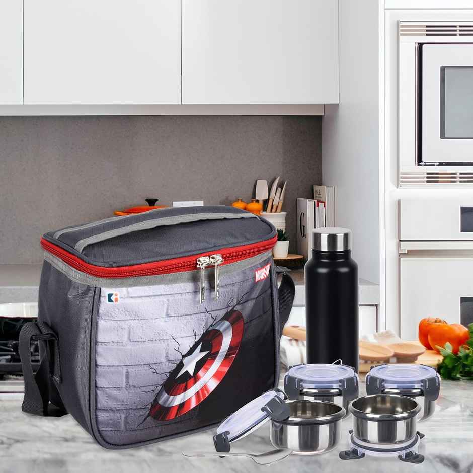 Kuber Industries Marvel Captain America Shield Lunch Bag | Waterproof Rexine | Gray