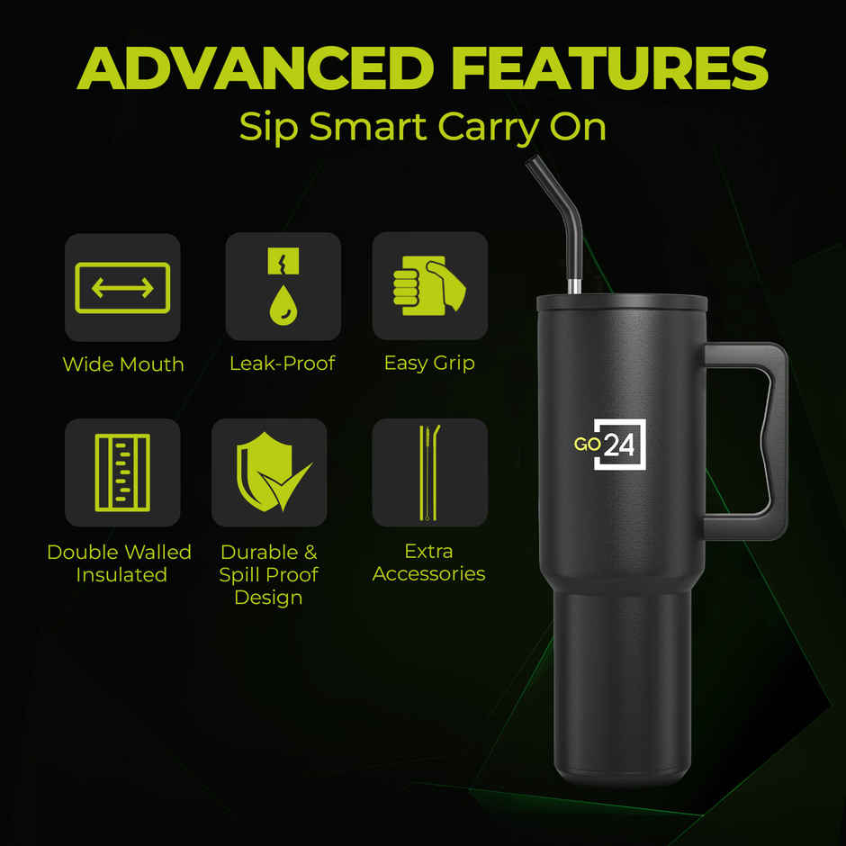Go24 | Pexpo Stanzy ISI Certified Double Wall Insulated Stainless Steel Tumbler with Handle | 1.2 L