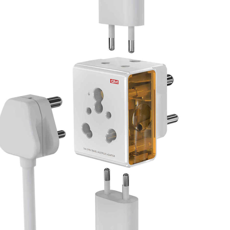 GM 3050 16 AMP Heavy Duty Socket 3 Pin Multi Plug Travel Adaptor Suitable for heavy wattage Appliances(AC, refrigerators, Microwaves)