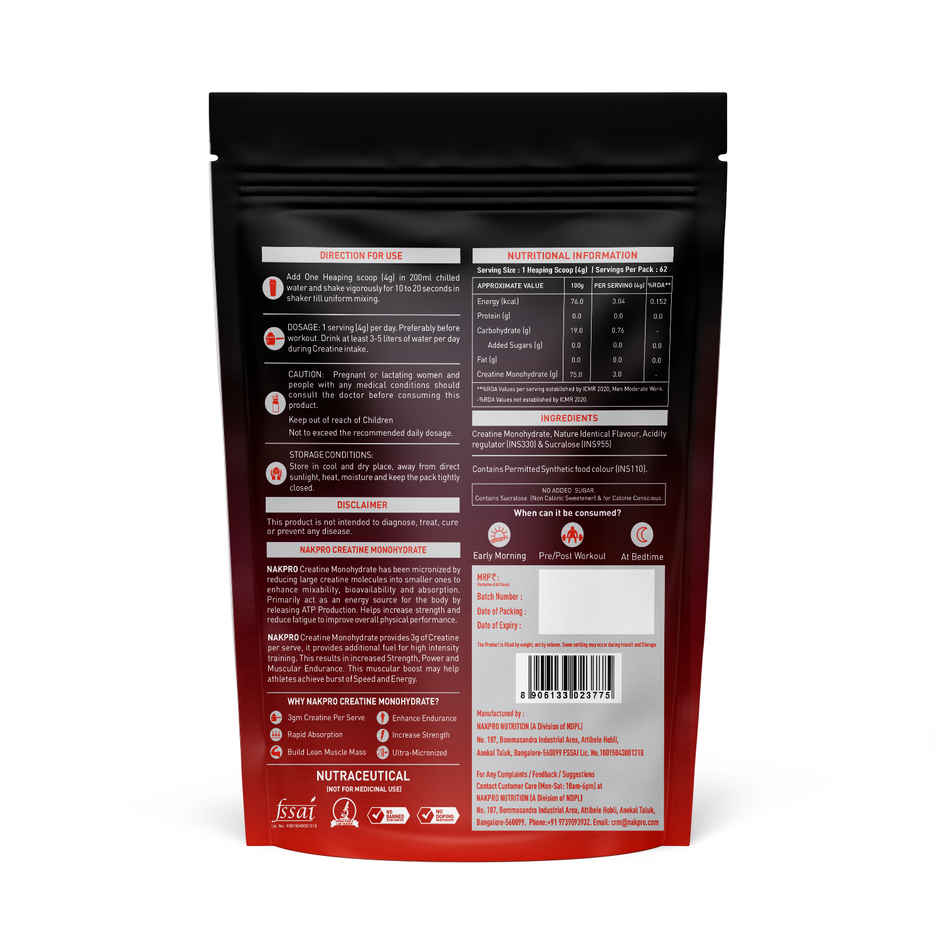 Nakpro Micronised Creatine Monohydrate Powder |Trustified Certified | Tangy Orange