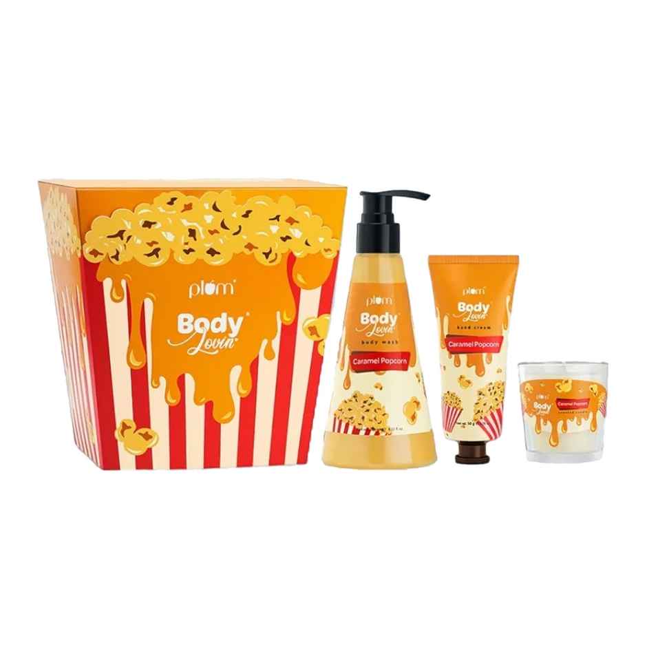 Plum Bodylovin Caramel Popcorn & Chill Gift Kit Body Wash Hand Cream Scented Candle Gift Set