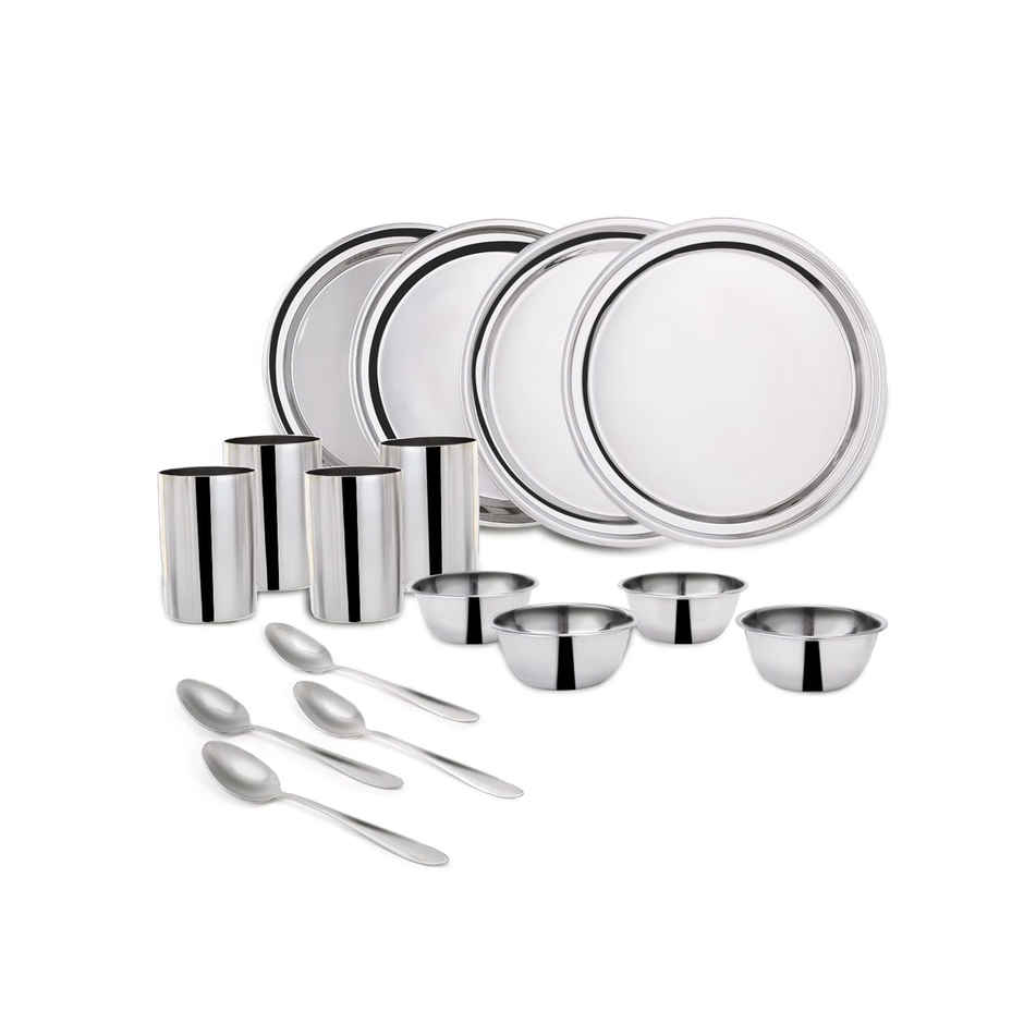 Wonderchef Venice Stainless Steel Dinner Set of 16 Pcs | Plates | Glasses | Bowls | Spoons
