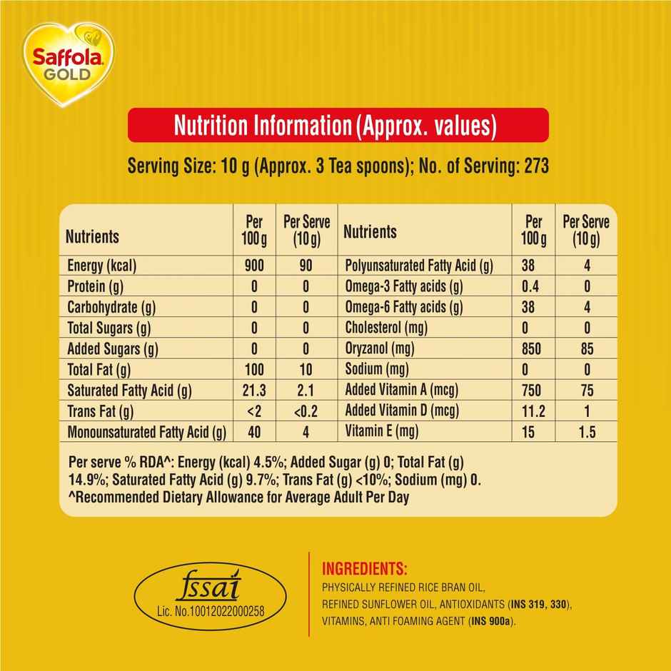 Saffola Gold Refined Cooking Oil | Balance Of Good Fats | Triple Anti-Oxidant System