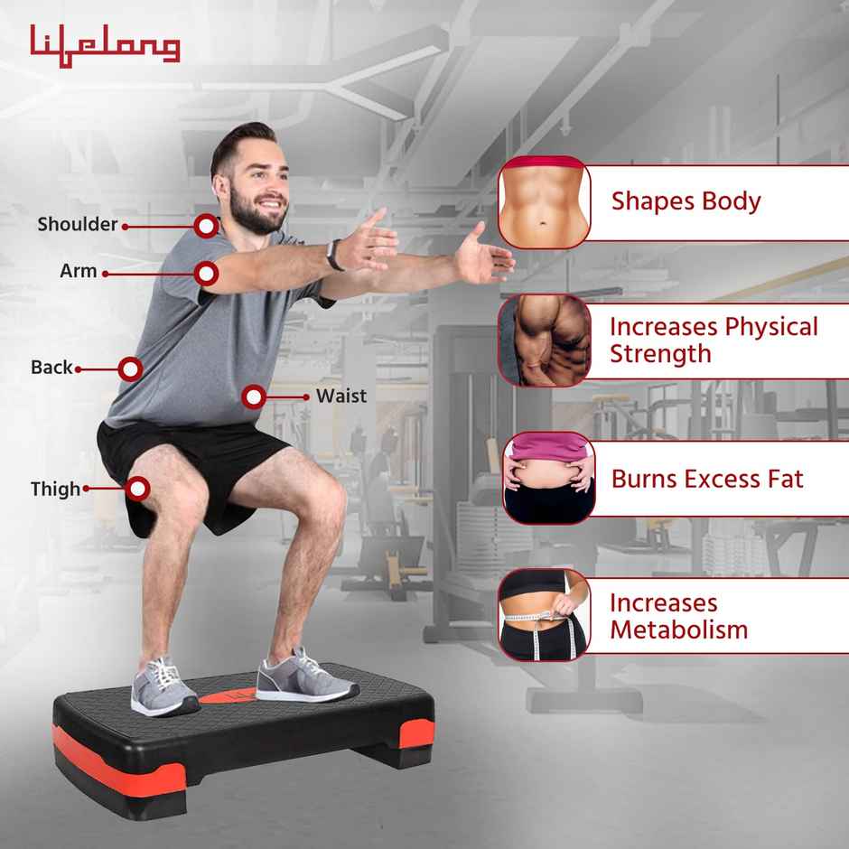 Lifelong Polypropylene Adjustable Home GymFitness Stepper� Max Weight 200kg (Black & Red)