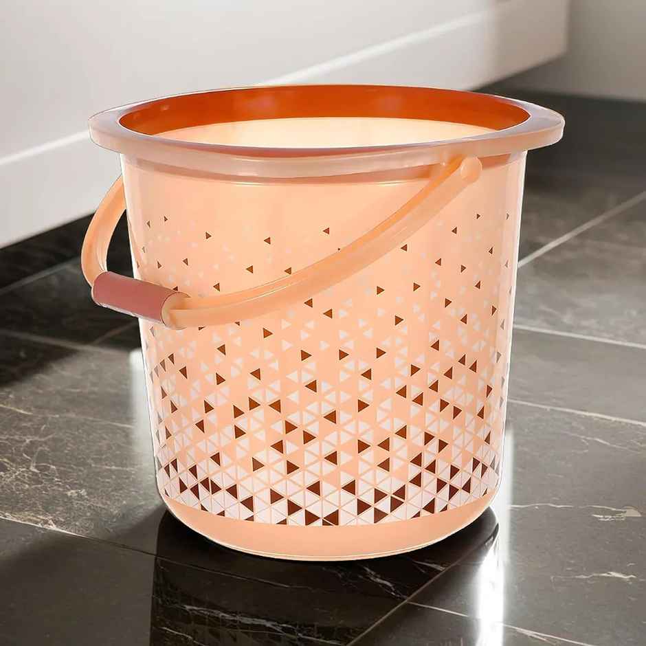 Kuber Industries 18 L Unbreakable Plastic Bucket for Bathroom | Triangle Print | Brown