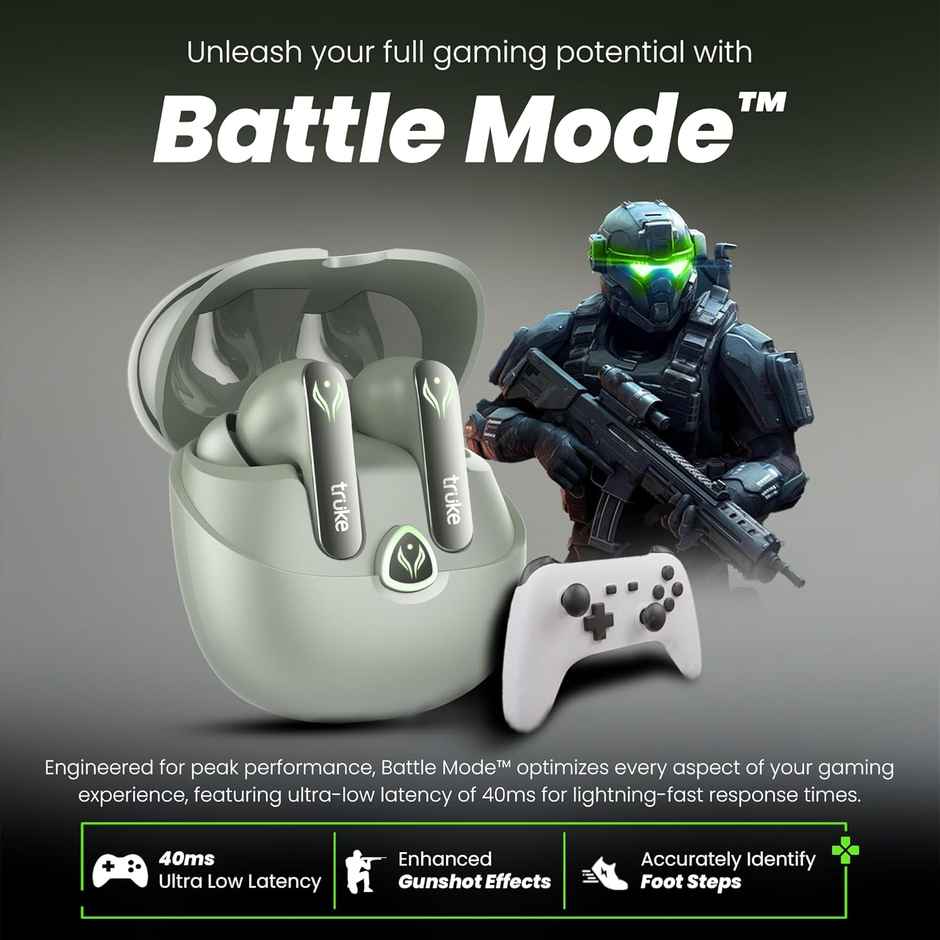 truke BTG Ultra Truly Wireless Bluetooth Earbuds with 60H Battery, 360 Spatial Audio - Mint Mist