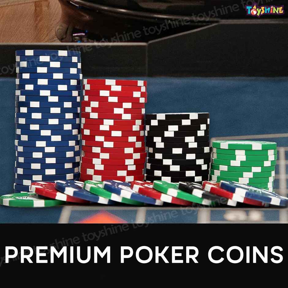 Toyshine Casino Style 100 Pcs Poker Chips Set in a Tin Case with 1 Dealer Button - 100 Chip Set
