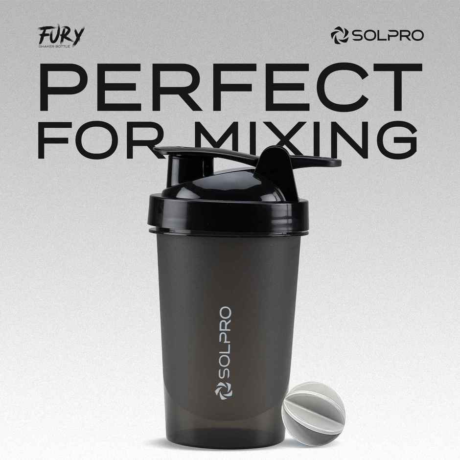 Solpro Fury Shaker Bottle | Gym Shaker |Bpa Free | 450 ml | Black