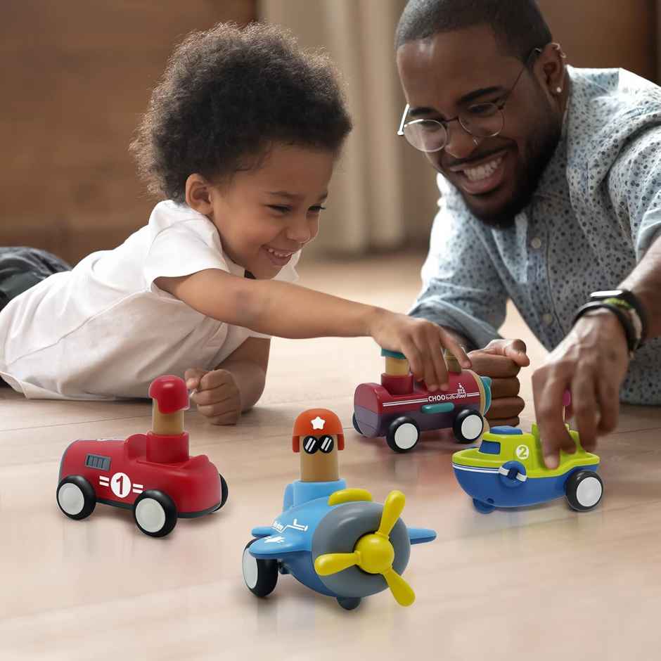 Toyshine Pack of 4 Toy Cars Push and Go Play Set Powered Car Transport Tools Gifts Set