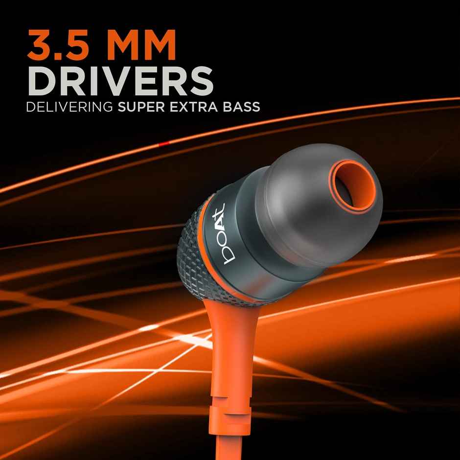 boAt Bassheads 220 in-Ear Wired Headphones with Mic, 3.5mm Audio Jack - Molten Orange