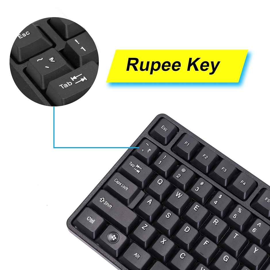 Zebronics K20 Wired Keyboard, 104 Keys, 1.2m Cable, With Rupee Key, UV Coated Keys, USB Interface, Retractable Stand, Plug and Play - Black