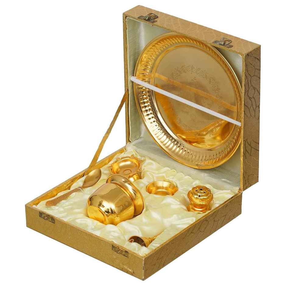 Handcrafted Decorative Golden Puja Thali | Ecraftindia