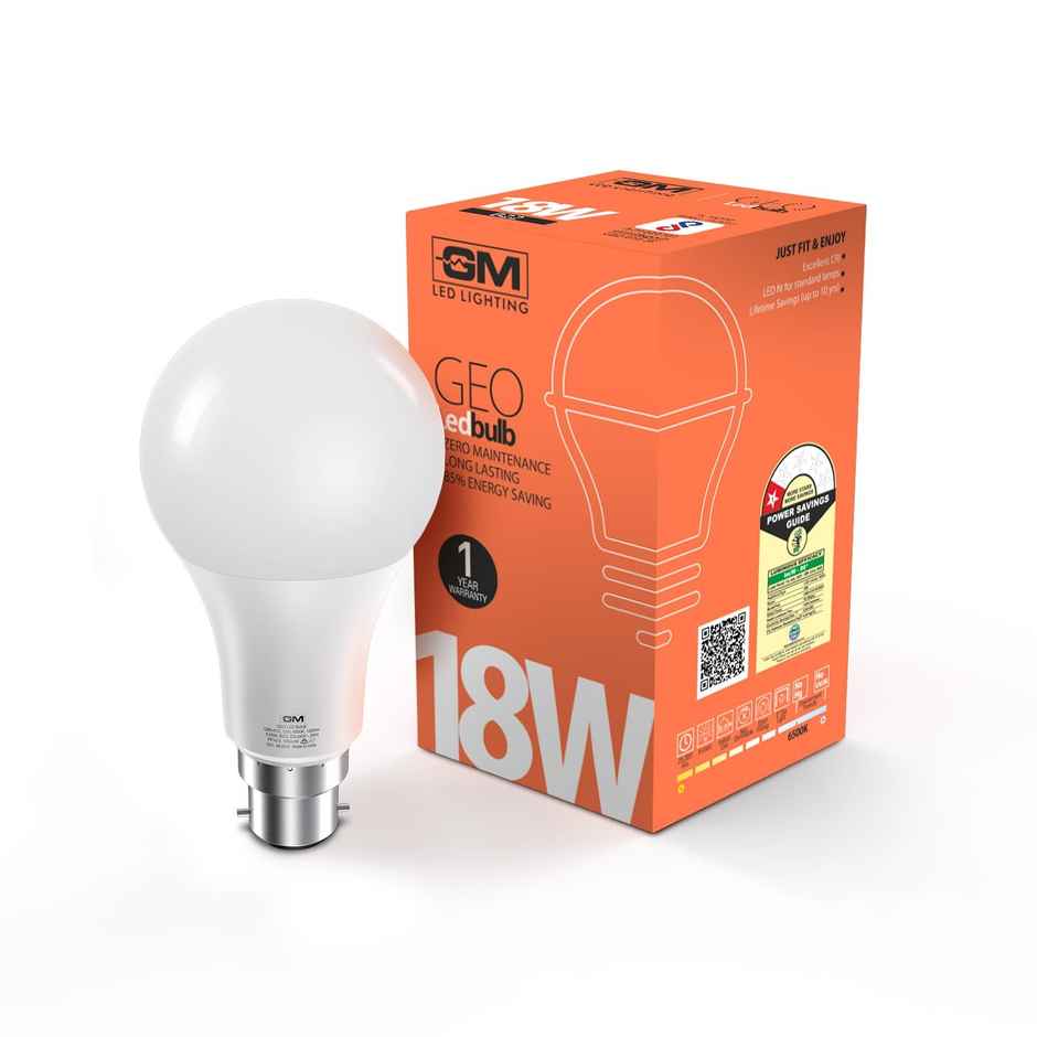 Gm Geo 18 Watt Led Bulb, 6500K White Cool Day Light Bulb | B22 Base Holder