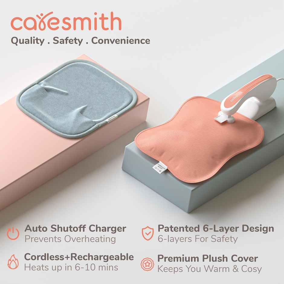 Caresmith Eon Premium Electric Hot Water Bag: Pearl Pink Dual Insulation Heating Pad