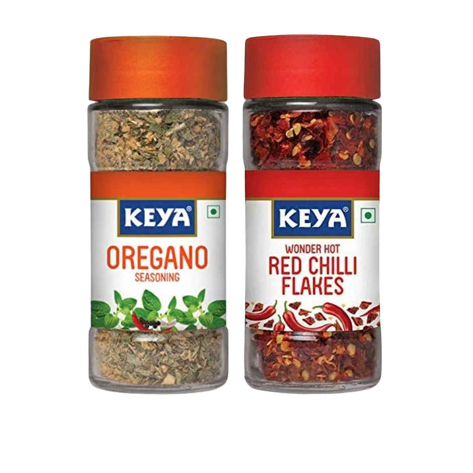 Keya Oregano Seasoning (50g) & Keya Wonder Hot Red Chilli Flakes (40g) Combo