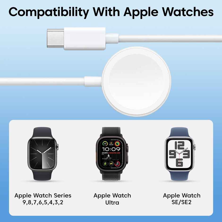 Sounce Wireless Magnetic Watch USB Type C For iWatch Series 9/8/7/6/5/4/3/2 Se/2 - 1 m | White