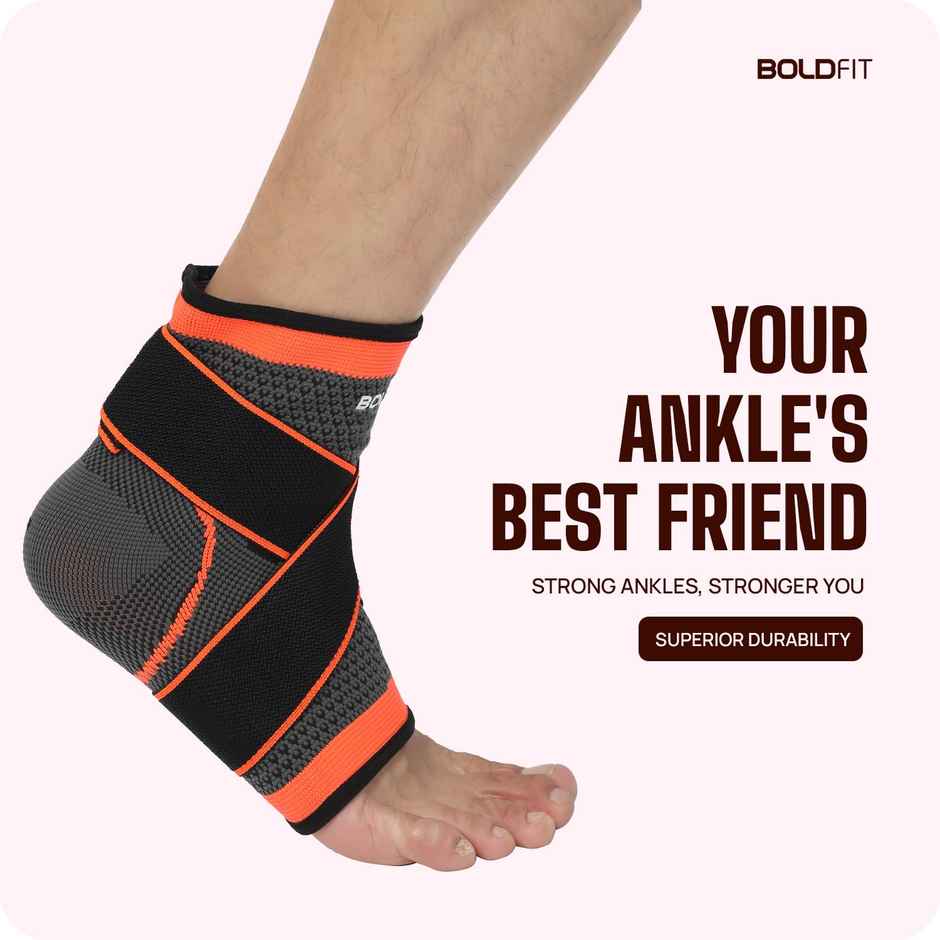 Boldfit Ankle Support For Pain Relief Ankle Brace For Women & Men Orange-Black Fs