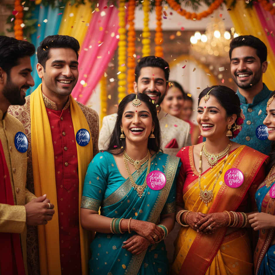 Team Groom and Team Bride Wedding Badge Combo | Pink and Blue | Pack of 10 | Party Propz