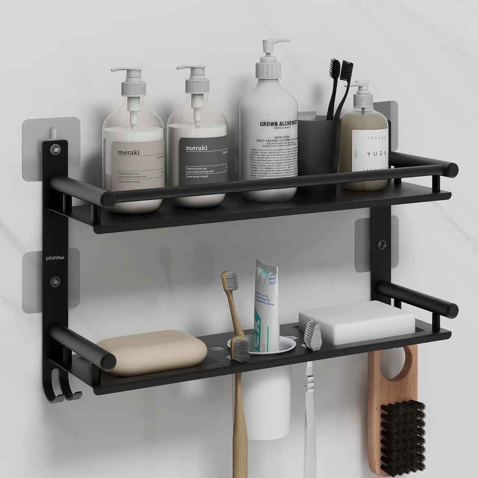 Plantex 5-in-1 Stainless Steel Bathroom Shelf with Soap Stand Toothbrush Holder - Wall Mounted