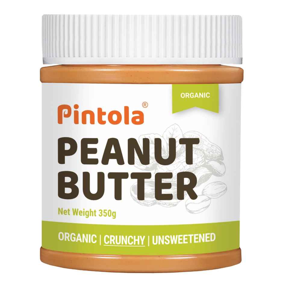 Pintola Organic Unsweetened Peanut Butter Crunchy - High Protein 30G & 9G Dietary Fiber