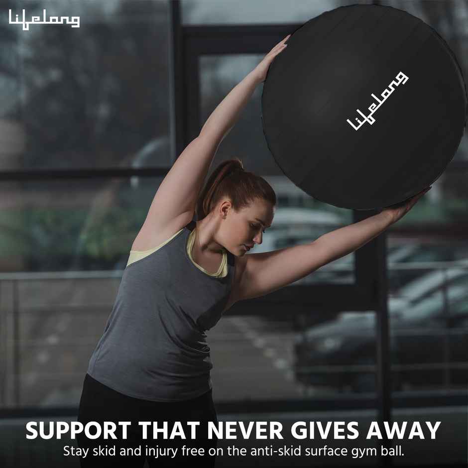 Lifelong Gym Ball for Exercise-Anti Burst Exercise Ball with Foot Pump- 75 Cm, Black