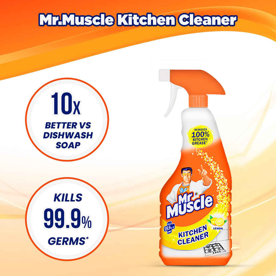 Mr. Muscle Kitchen Cleaner Spray, Fresh Lemon (450ml) & Gala Kitchen Sponge Wipe, Multicolor (3pc) Combo