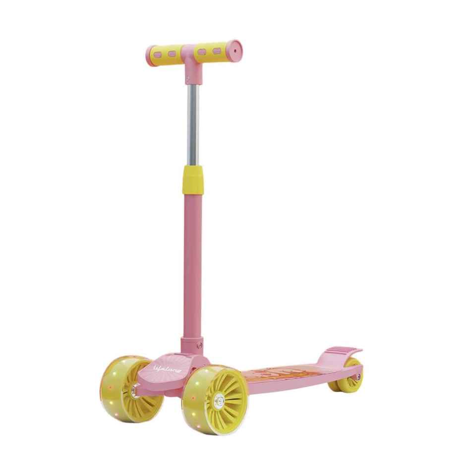 Lifelong Foldable Kids Scooter with LED Wheels | Max 50kg | Pink & Yellow