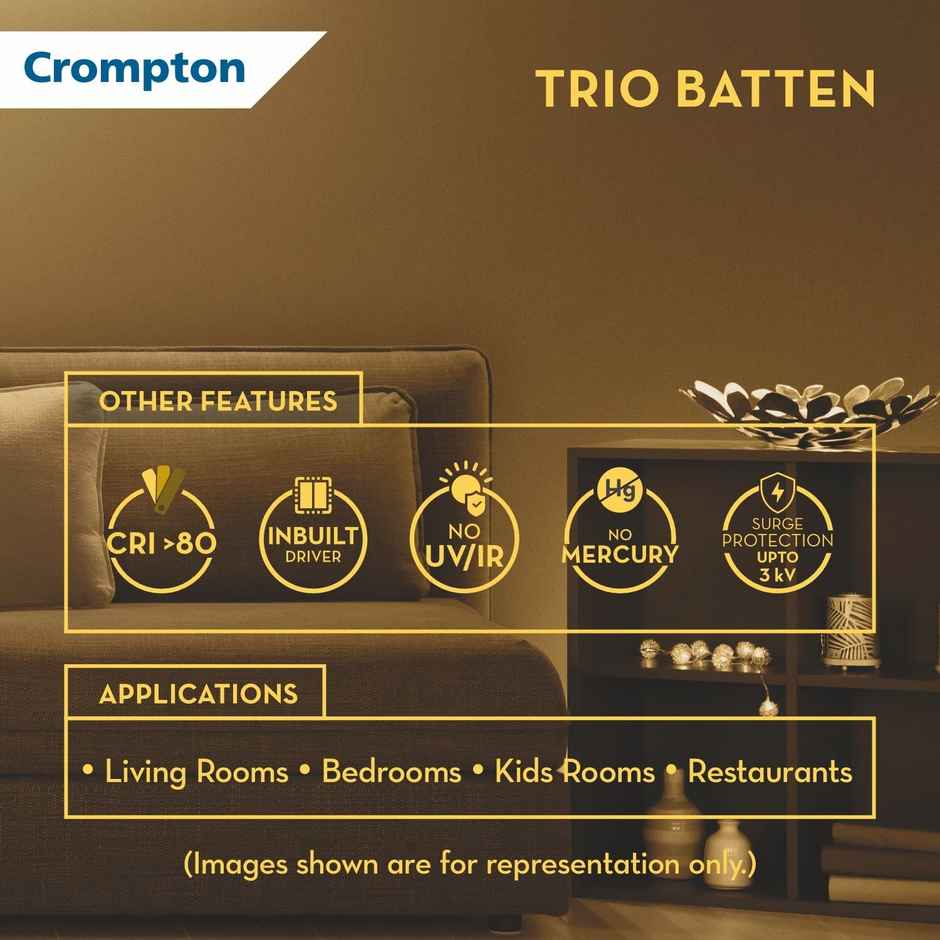 Crompton Trio 22W Batten Light(Focus Mode-White Light Theatre Mode-Yellow Light Trio Mode-Natural)