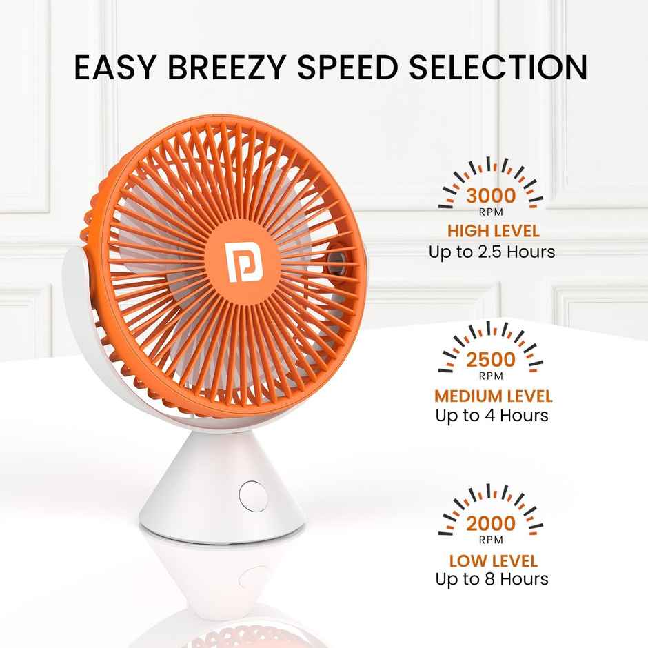 Portronics Aero Breeze BLDC Rechargeable 178mm USB Portable Fan | 3 Speed mode | 4Hr Battery| White