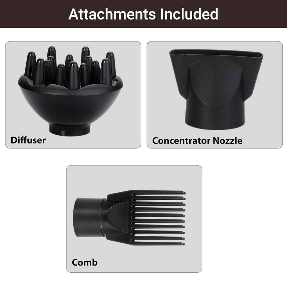 AGARO 2000 Watts Professional Hair Dryer with AC Motor, Concentrator, Diffuser,Comb,Hot and Cold Air