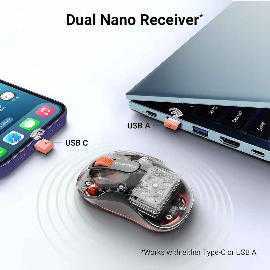 Zebronics Sheer Plus | Wireless Mouse | Dual Mode | 2.4GHz + BT Dual Dongle | Upto 3200 | Black