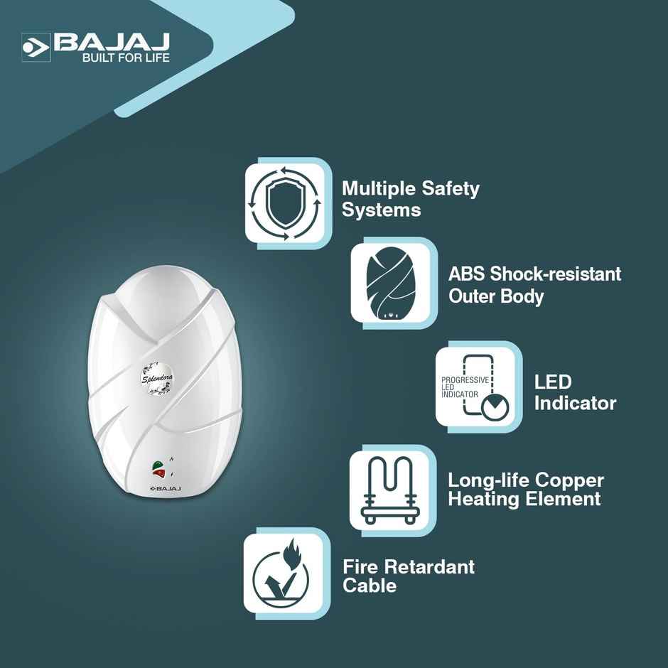 Bajaj Shield Series Splendora Plus 3L 3Kw Instant Water Heater For Home