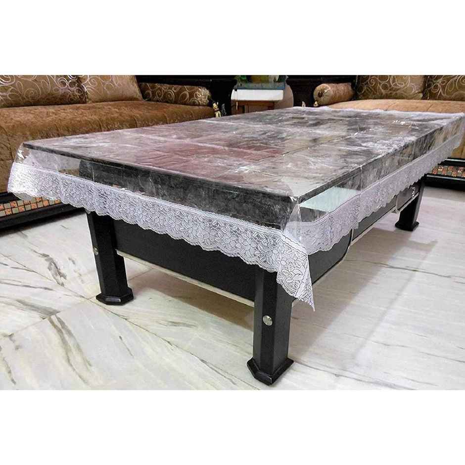 Kuber Industries PVC 4 Seater Center Table Cover|Silver Lace Transparent- Rectangle, KUBMART02706