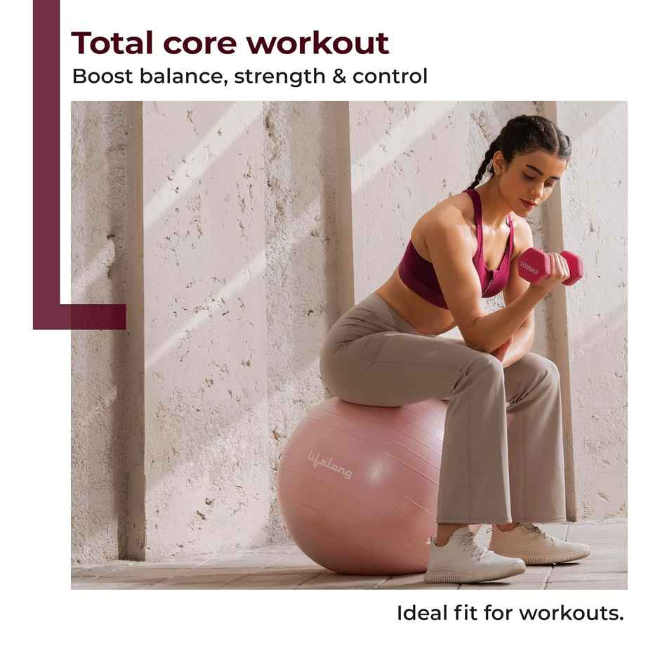 Lifelong Gym Ball for Exercise | Anti Burst Exercise Ball with Foot Pump | Pink - 55 cm