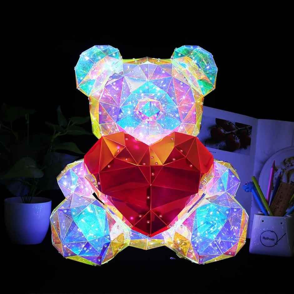 Desidiya Led Teddy Bear With Heart Holographic Table Lamp, Perfect Gift For Room Decor