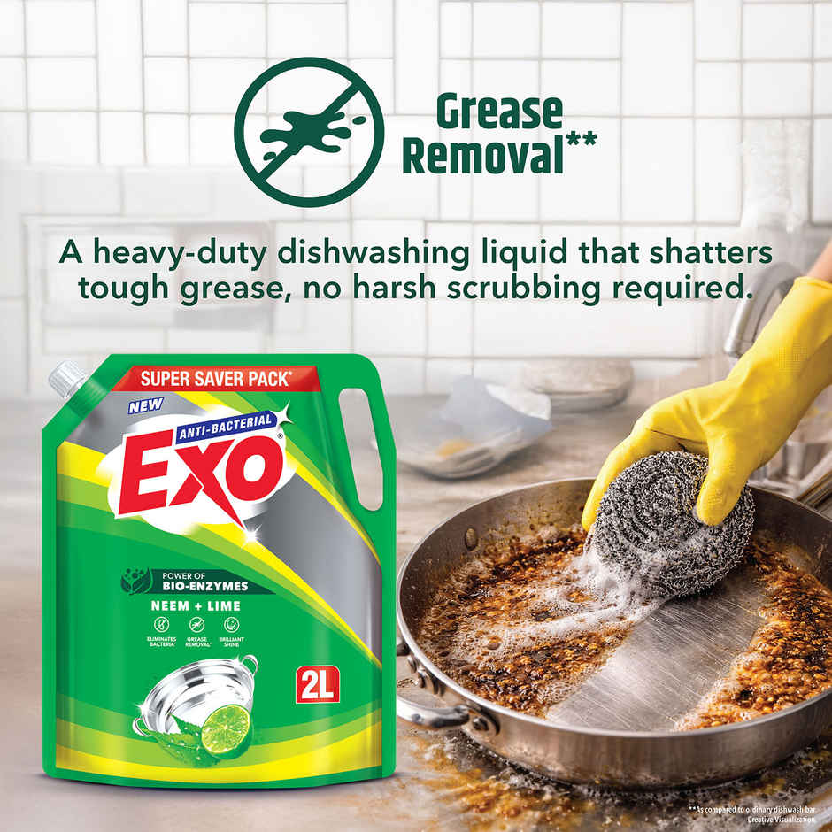 Exo Neem & Lime Anti Bacterial Dishwash Liquid | Tough Grease Removal with Power of Bio-Enzymes