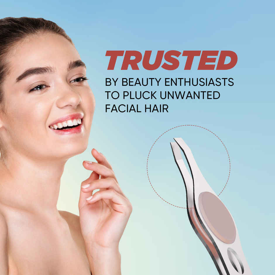 Vega Tweezer with Stainless Steel Square Tip, Rubber Grip for Women & Men (TW-04)