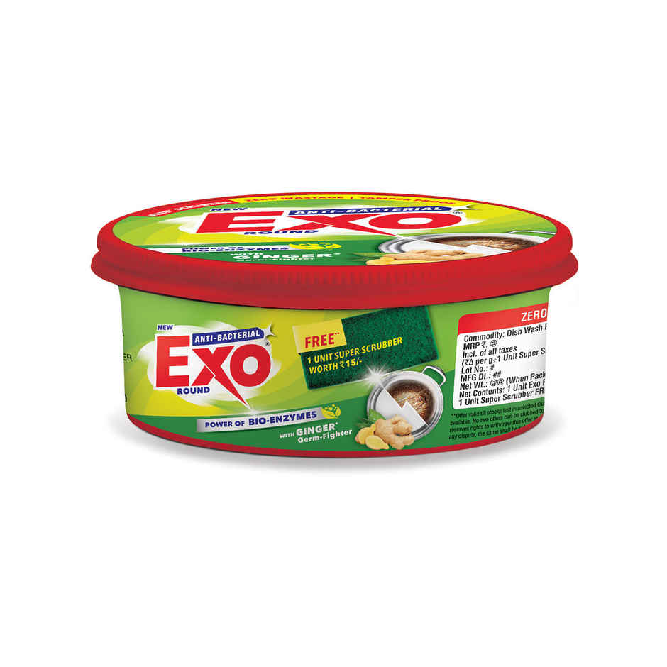 Exo Anti-Bacterial Round Dishwash Bar, Ginger With Power of Bio-Enzymes with free scrubber