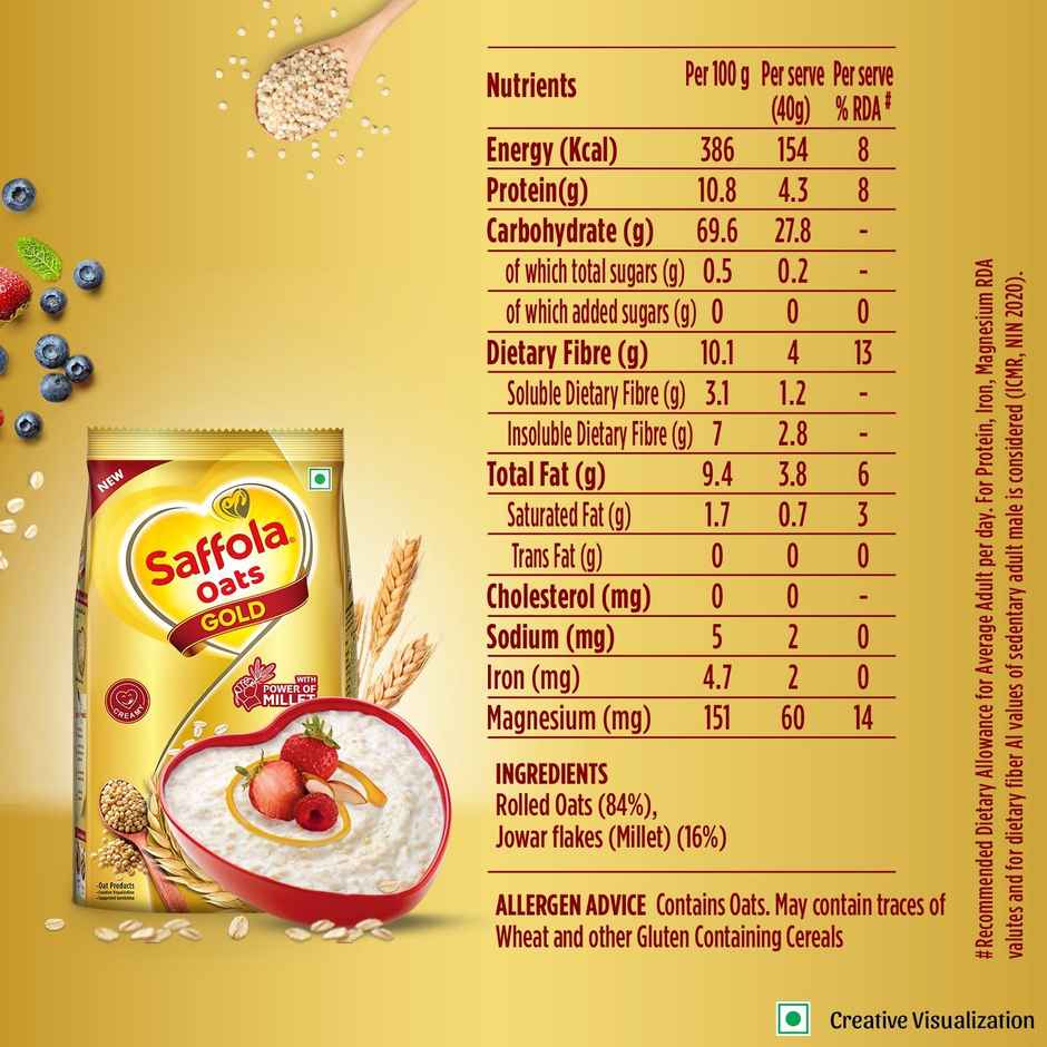 Saffola Oats Gold, Rolled Oats With Jowar Millet
