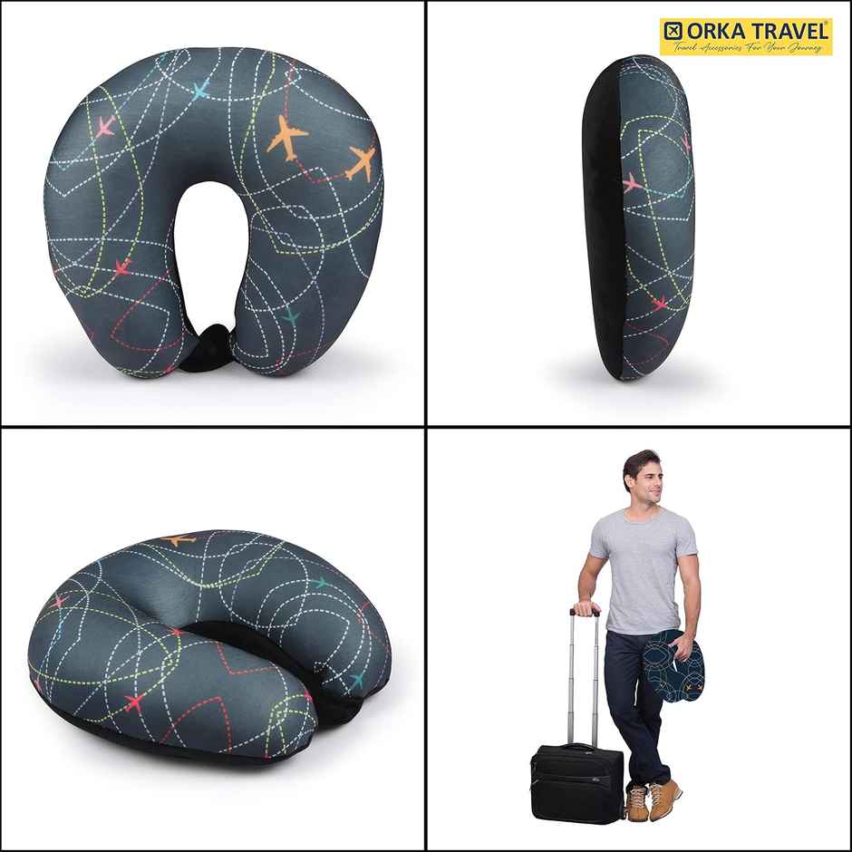 Orka Travel Digital Printed Microbeads U Neck Pillow |Aero plane