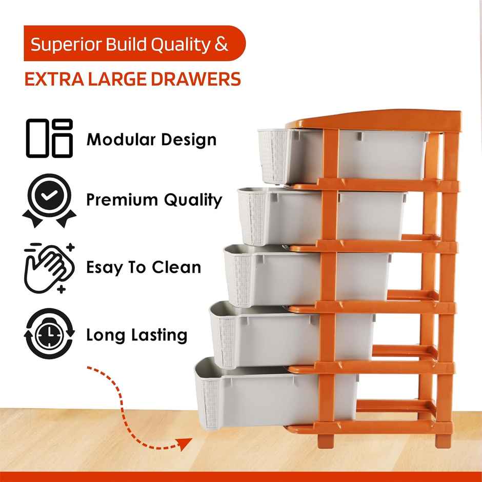 Kuber Industries 5-Tier Collapsible Multipurpose Plastic Drawers Storage Organizer|Brown & White