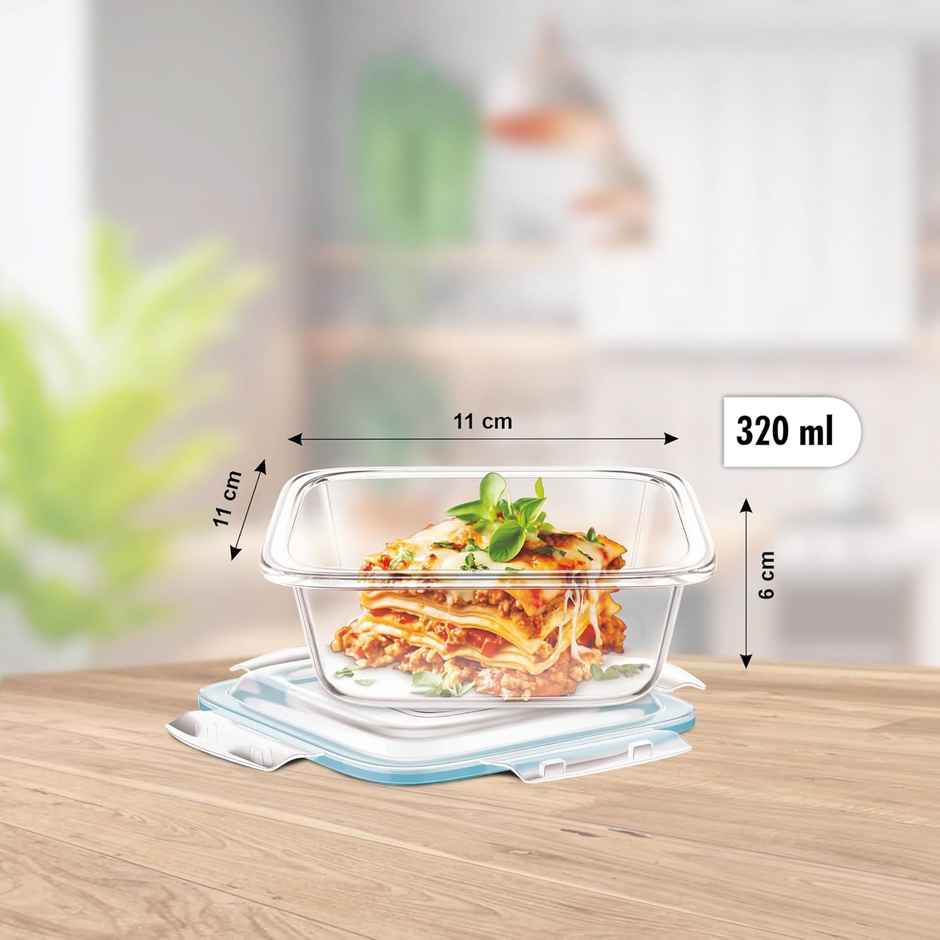 Signoraware Borosilicate Glass Container | 320 ml | Set of 2 | Clear | Glass Food Storage Container