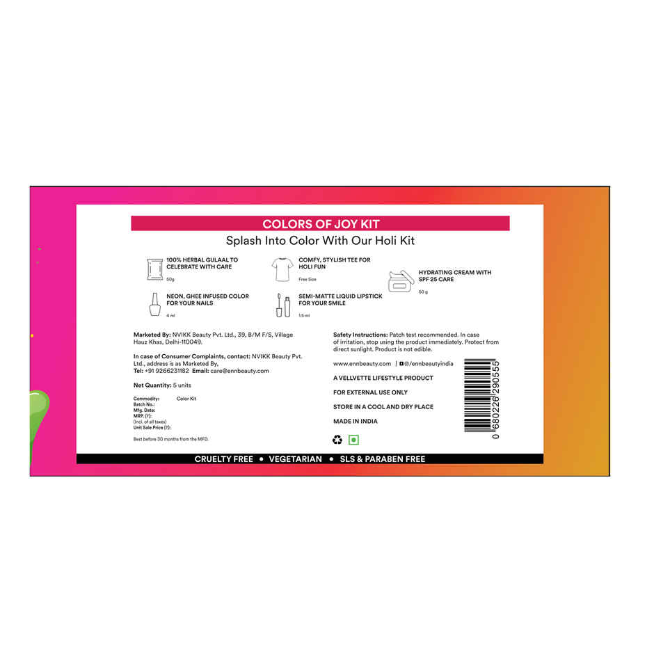 Enn Beauty Holi Hai Gift Box | T-shirt | Gulaals | Nail Paint | Lipstick | Face Cream | Set of 5
