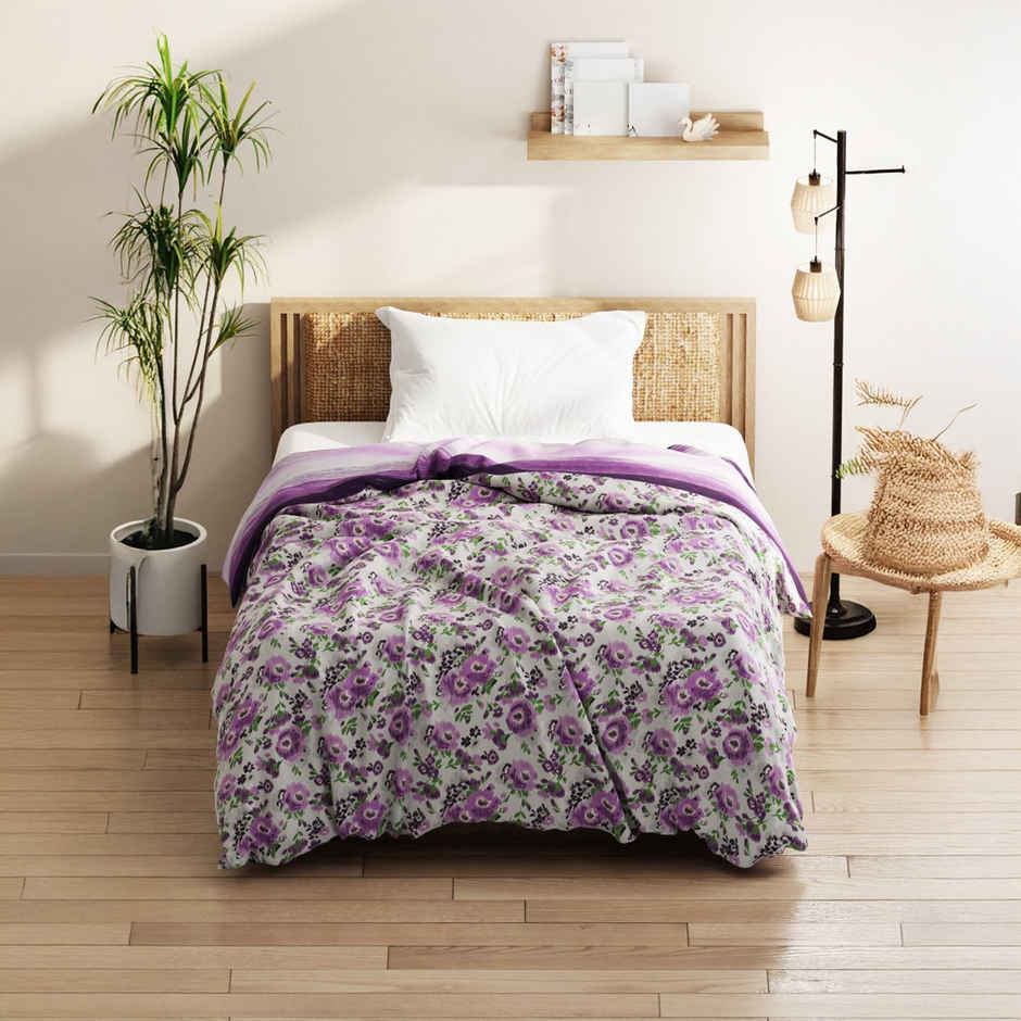 Kopa Super Soft Microfiber Comforter 1pc Single Size Floral Grey/Purple Classic Cotton Feel