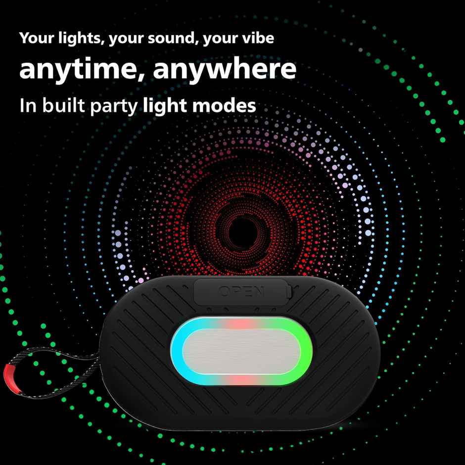 Philips TAS1400BK Bluetooth Speaker | 12W Output | Deep Bass | RGB Lights | 10H Playtime | Black